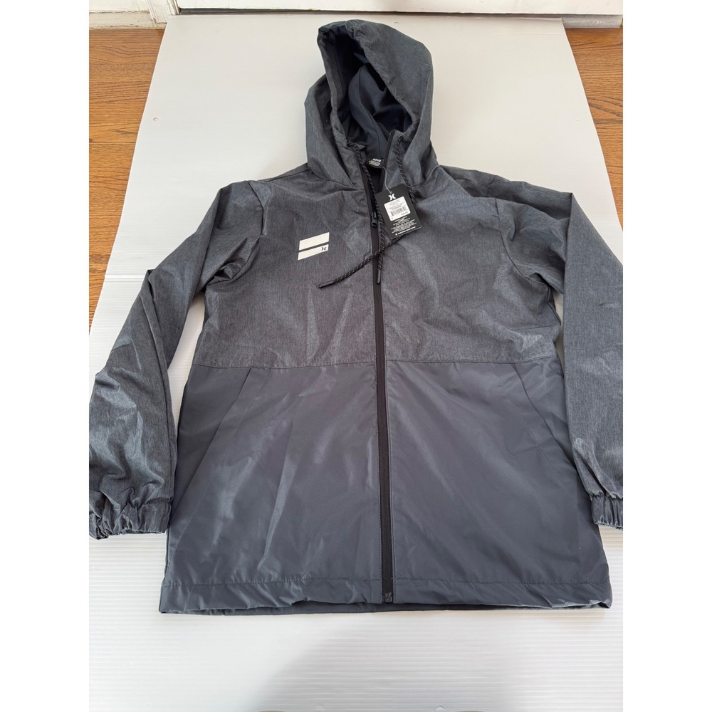 Hurley Mens Full Zip Hooded Windbreaker Jacket Gray HSP23VMJ-05880 Small